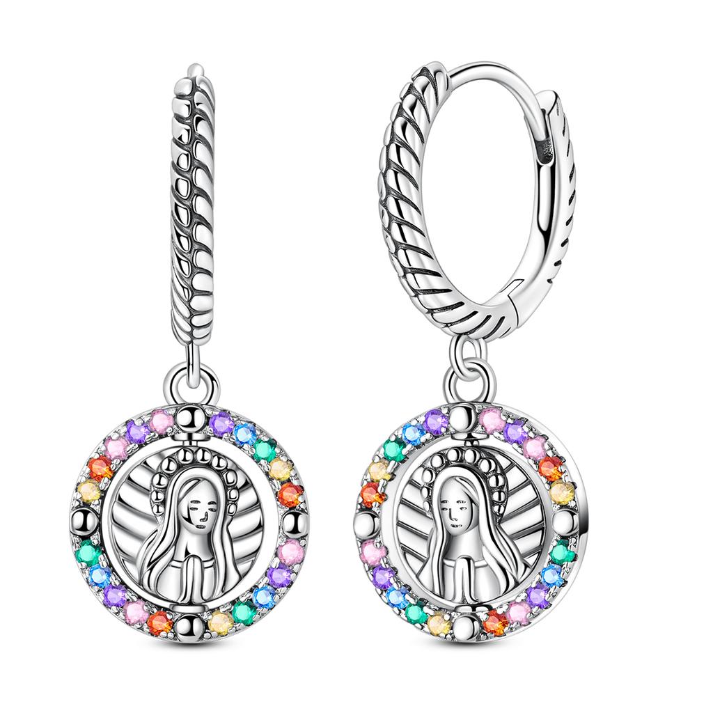 925 Silver Earring Sparkling Colorful Zircon Hoop Earring Round Shape Pendientes Fine Jewelry Gift For Woman