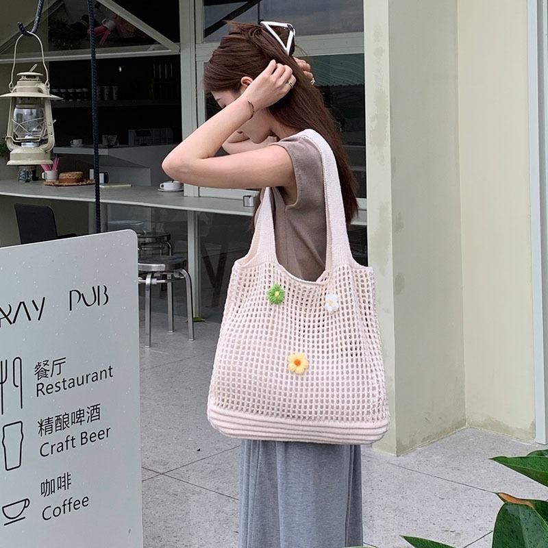 Женская сумка, плетеная вручную, вязаная сумка, простая, выдолбленная, сумка через плечо