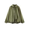 Satins Fabric Women's Jacket Fashion Pleated Puff Sleeve Turn-down Collar Zipper Loose Lady Jackets 2025 Spring Autumn Street Office Outwear