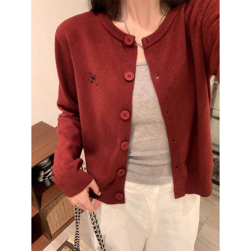 Корейский мягкий трикотажный кардиган с круглым вырезом и длинными рукавами для женщин 2024 года, новый свободный повседневный пиджак, дизайн топа