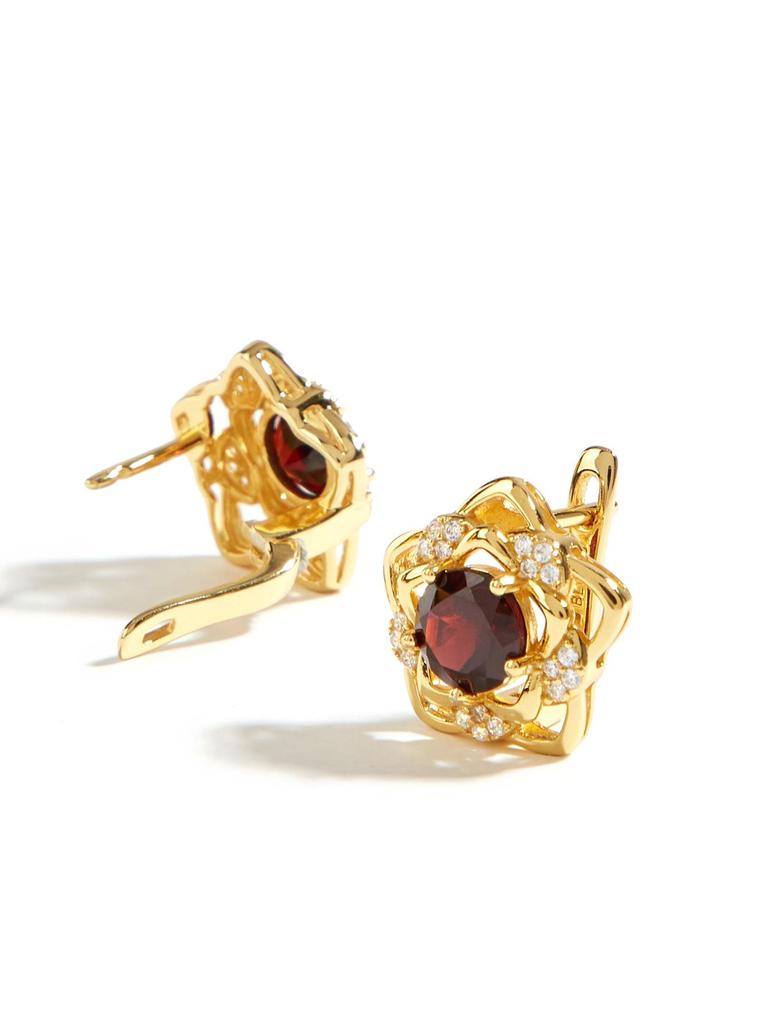 925 Sterling Silver Jewelry Set Flower Design Yellow Clasp Earring Ring Natural Red Garnet Gemstones Fine Jewelry for Women Girls Gift