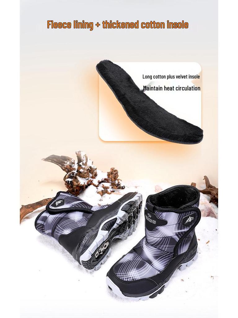 Детские зимние ботинки с высоким голенищем и флисовой подкладкой: Зимние ботинки с нескользящими стальными когтями для мальчиков и девочек