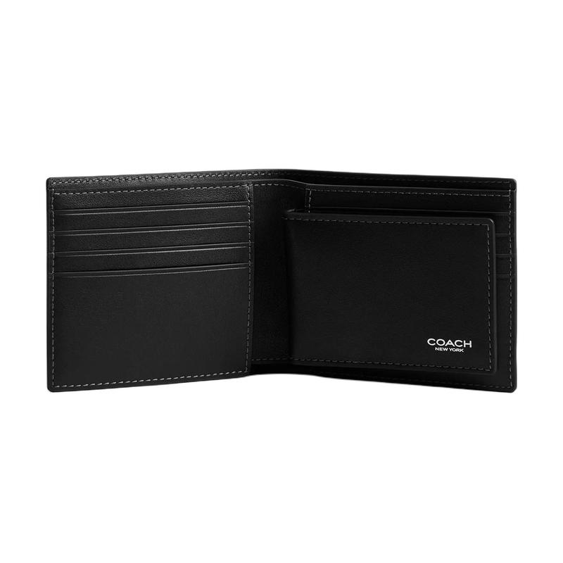 COACH 3 IN 1 WalletEllie 10 Elephant pattern cow leather wallet men's black black