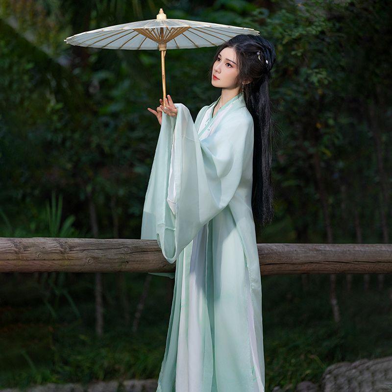 Женский костюм большого размера в стиле Ханьфу в стиле династий Вэй и Цзинь с принтом бамбуковых листьев