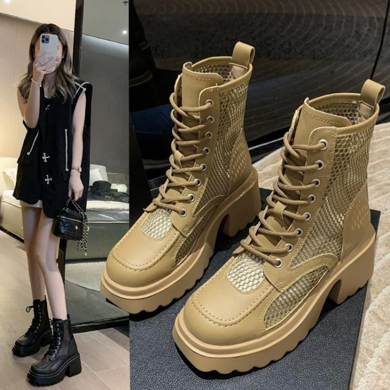 Women Boots Elastic Platform Boots Breathable Summer Heels Botas Slip on Ankle Boots Elegant Woman Heeled Shoes