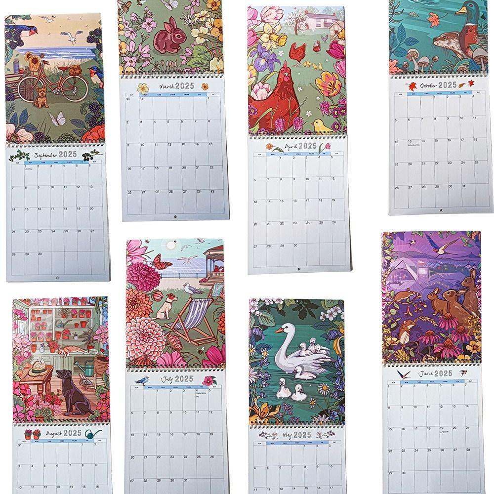 Календарь на 2025 год из бумаги, подвесной настольный календарь, прочный календарь с изображением природы и животных, школа