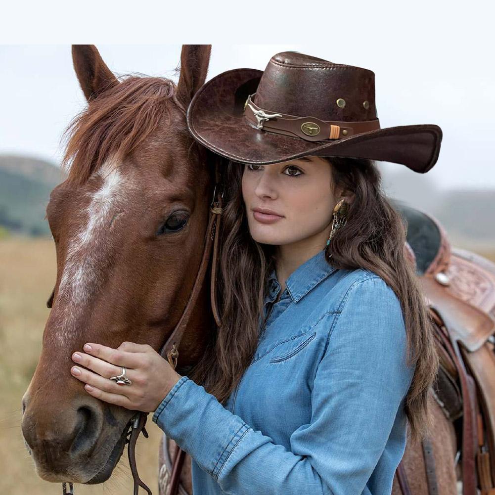 New Fashion Western Cowboy Hat Faux Leather Vintage Costume Hat Jazz Panama Gentleman Cap Hats H0I5