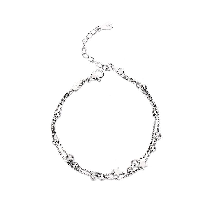 Sterling Silver S925 Silver Bracelet Round Bead Five-pointed Star Double Layer Bracelet Simple Fashion Versatile Fresh Personalized Hand Jewelry