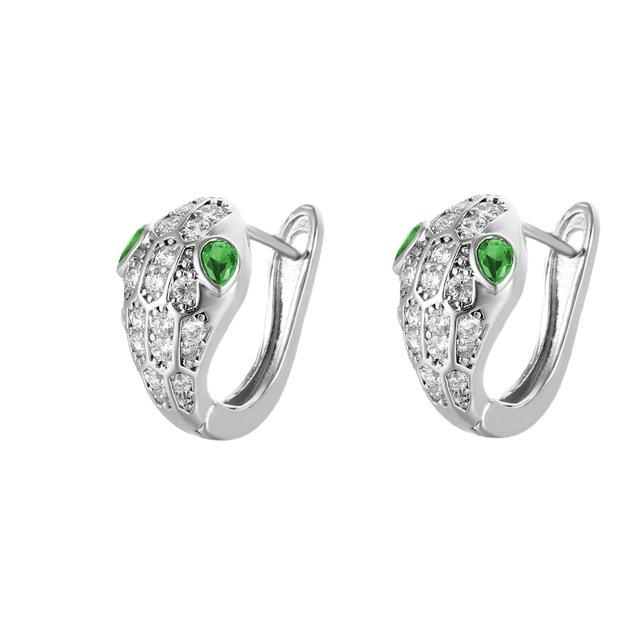 Винтажные крутые модные крутые серьги с пряжкой в ​​виде змеиных ушей с зелеными глазами, маленькие мини-серьги из чистого серебра s925 с иглами и цирконием в виде змеи