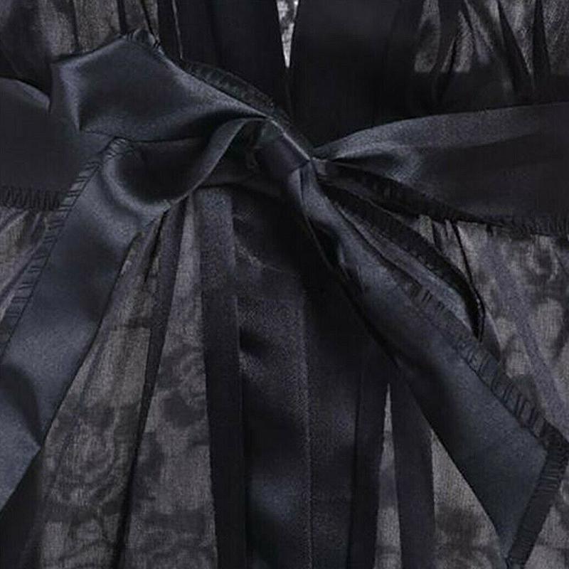 Женская сексуальная шелковая ночная рубашка с кружевной спинкой и стрингами, короткий ночной халат