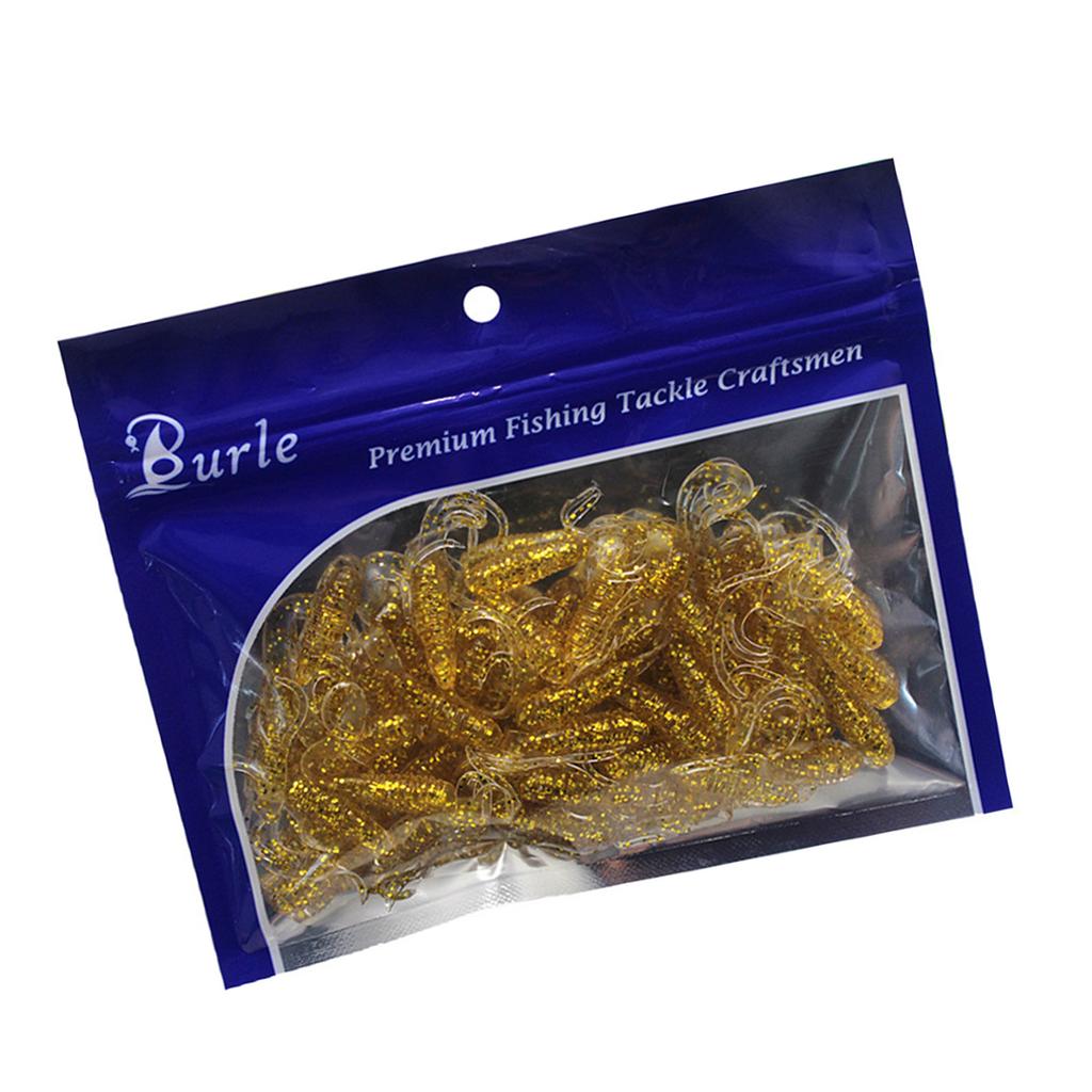 50Pcs Soft Fishing Lures Twister Tail Baits 4cm 3D Eyes Long Wavy Tail Swimbaits Bass Fish Lures Baits Sea Trouts Lures