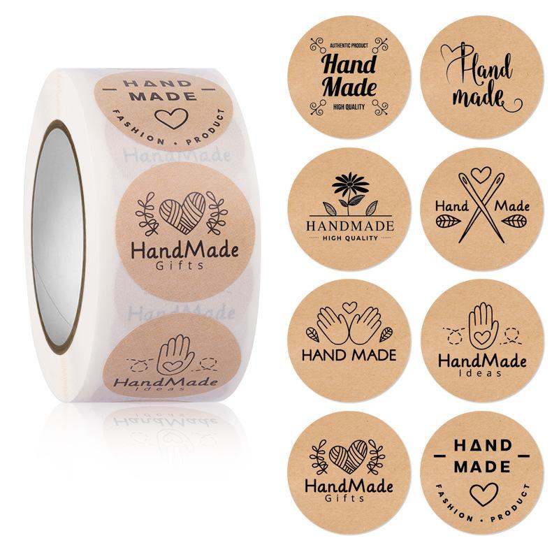 500pcs 1inch Kraft paper Thank You Stickers Seal Labels Small Business Supplies Handmade With Love Stickers Cute Stationery