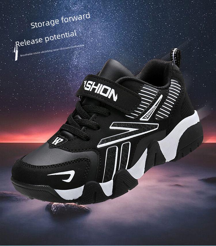 New Kids' Leather Waterproof Running Shoes for Middle and Large Children - Spring/Autumn Sports Shoes. Ideal for Students, Non-slip and Casual.