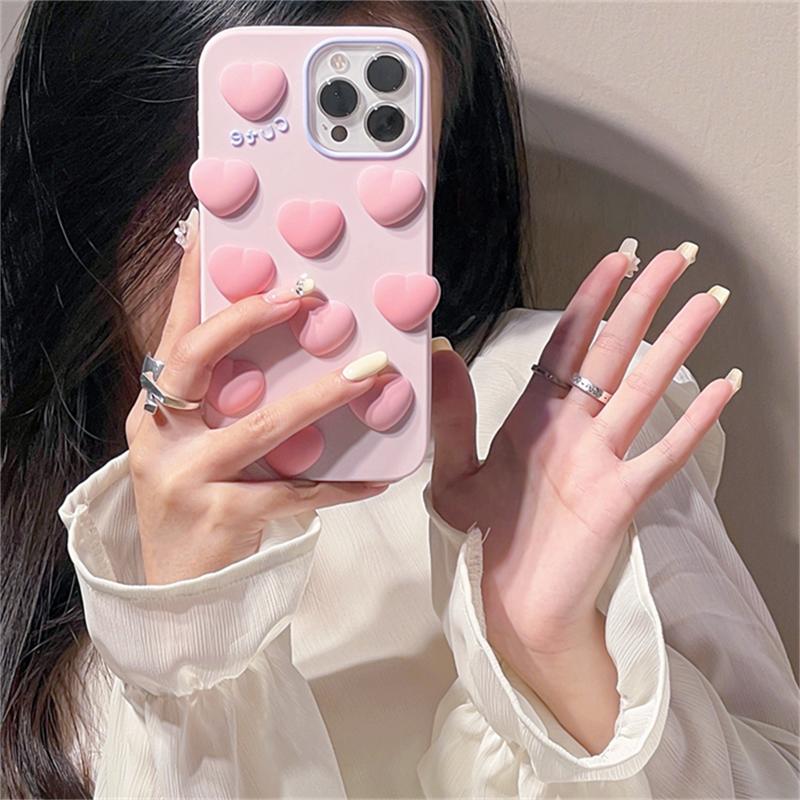 Корейский милый силиконовый чехол для телефона с 3d розовым сердечком любви для Iphone 13 12 11 Pro Xs Max X Xr 7 8 Plus Se3 Защитная мягкая задняя крышка
