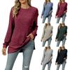 Women's Fashionable Solid Color Round Neck  Long Sleeved Pocket Loose T-shirt Top