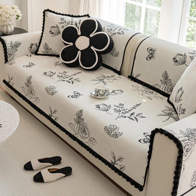 Chenille Anti-slip Floral Sofa Cover Four Seasons Universal Couch Cushion Sofa Towel Modern Home Furniture Protection Slipcover