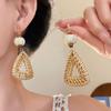 Wood Bohemian Drop Earrings Round Geometric Earrings Retro Rattan Weave Earrings  Party