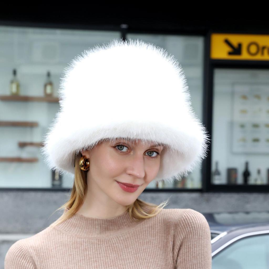 Осень и зима Новая шапка-горшок с большими карнизами и мехом Теплая женская шапка Утолщенный искусственный мех Лиса Шапка рыбака