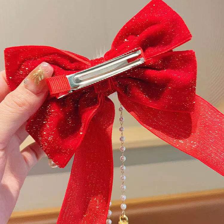 Праздничные красные новогодние аксессуары для волос: Ленты, банты, шпильки, головные уборы и заколки с кисточками для девочек