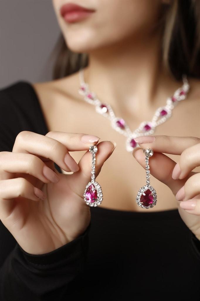 Посеребренный камень Хюррем, ожерелье и серьги, комплект для особых случаев, свадебный комплект, колье