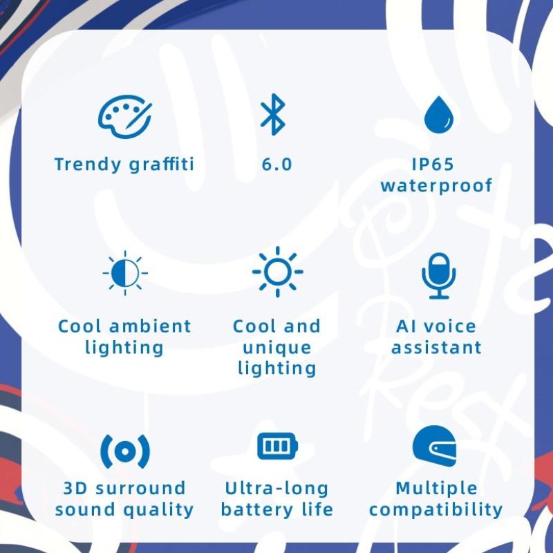 Мотошлем Bluetooth-динамик со светодиодной подсветкой, Водонепроницаемая IP65 рация, Опциональный мягкий/жесткий микрофон