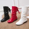 Women'S Modern Boots Autumn Casual Back Lace-Up Mid-Calf Boots Fashion Pleated Pu Leather Low Heel Botas Woman Large Size Shoes