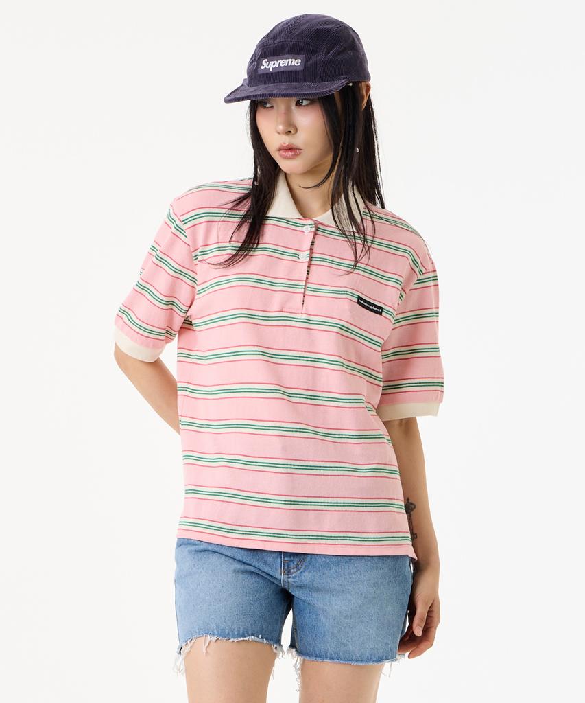 UNKNOWN PLANET Retro Multi-Stripe Polo Shirt Pink