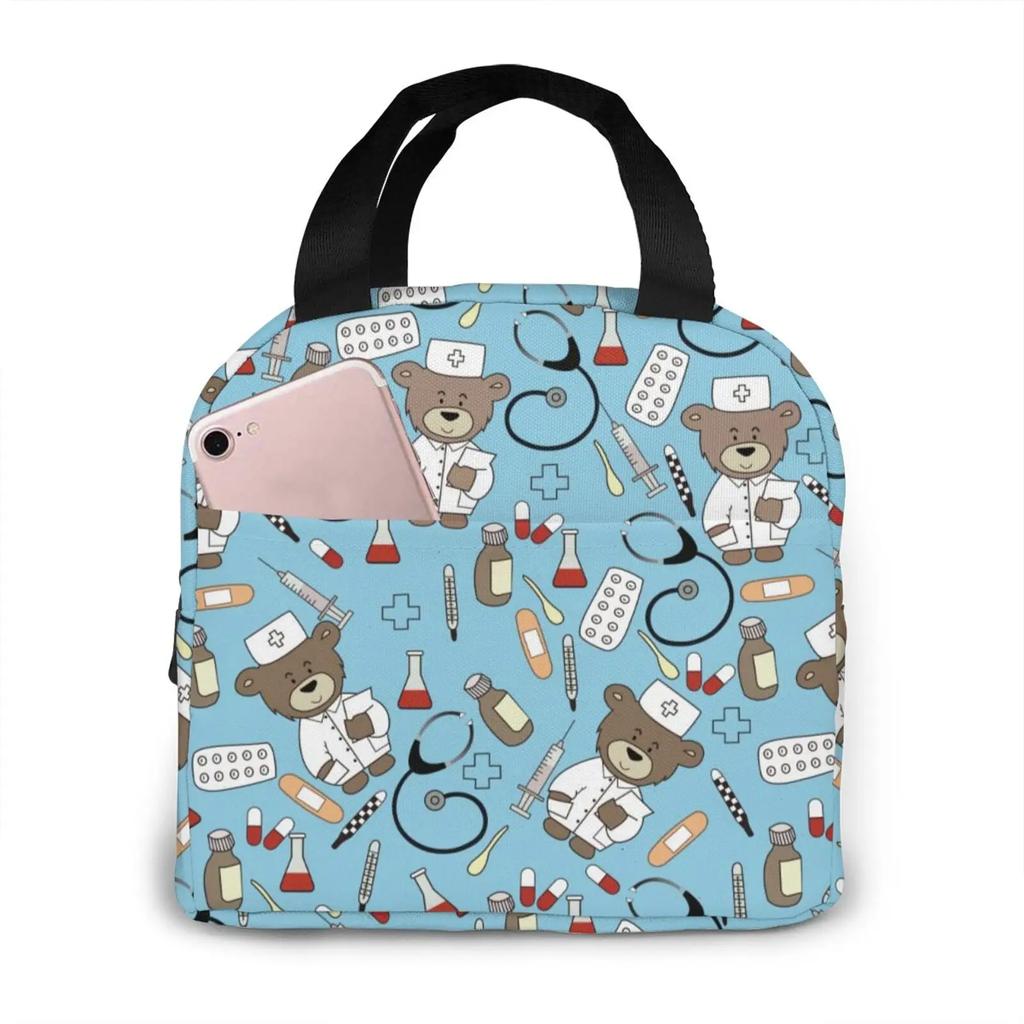 Travel Nurse Bag Insulated Lunch Bags Women Cartoon Nurse Print Food Case Cooler Warm Bento Box for Kids Lunch Box Picnic Bag