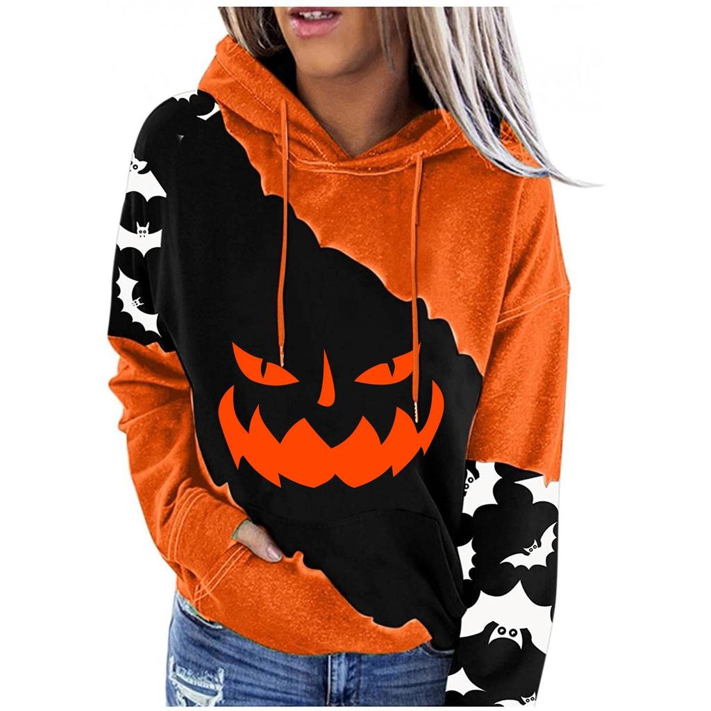Women's Casual Fashion Halloween Print Long Sleeve Pullover Hoodies Sweatshirts