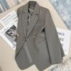 Women's Korean-Style Grey Suit Jacket with French Texture
