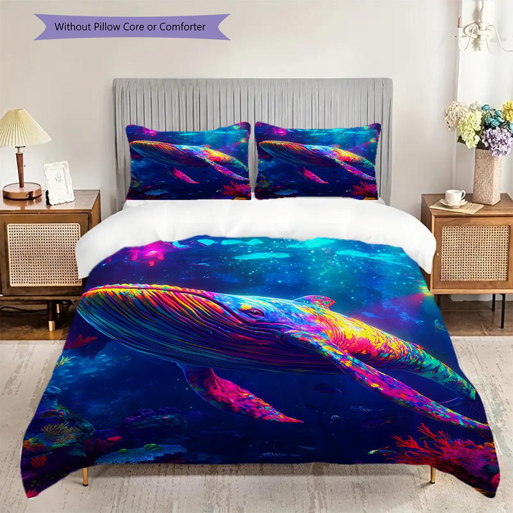 Whale Pattern Bedding Quilt Set Quilt Cover Pillowcase Home Decoration Birthday Gift (1 * duvet cover + 2 * pillowcase, without core)