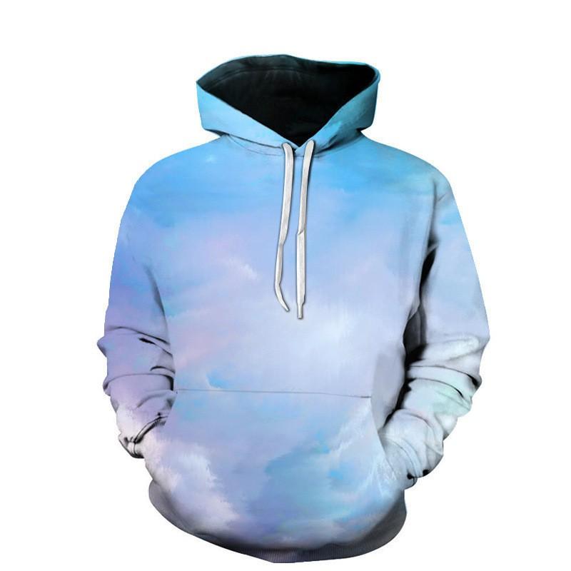 Mens Long Sleeve Hooded Sweatshirt With 3D Cloud Print Loose Fit Casual Pullover Fall