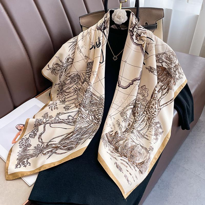 New 30 Colors Twill Silk Scarf Women 90cm Square Hijab Shawls And Wraps Female Foulard Headkerchief Elegant Floral Lady Bandana