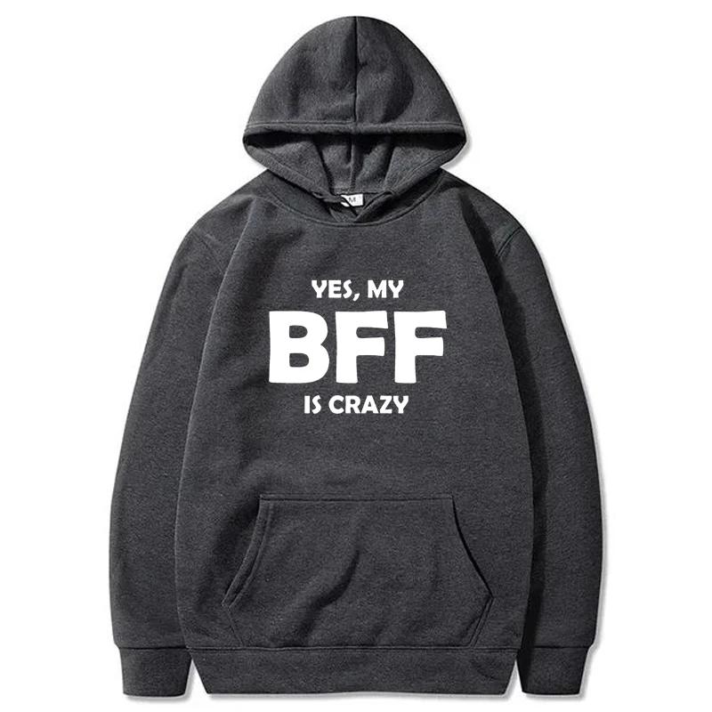 Худи с принтом BFF Осень Зима Женское Мужское Повседневное Свободное Простое Модное Удобное С круглым вырезом С длинным рукавом Флисовые Толстовки