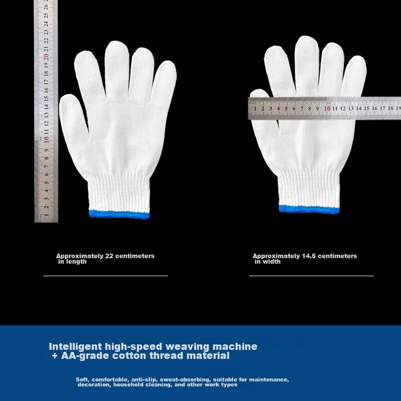 Shengfang Cotton Work Gloves, Fine Yarn, Reinforced, Wear-Resistant, Non-Slip, for Work And Workshop Use, 500 Blue Cuff, Size 60, Double Pair