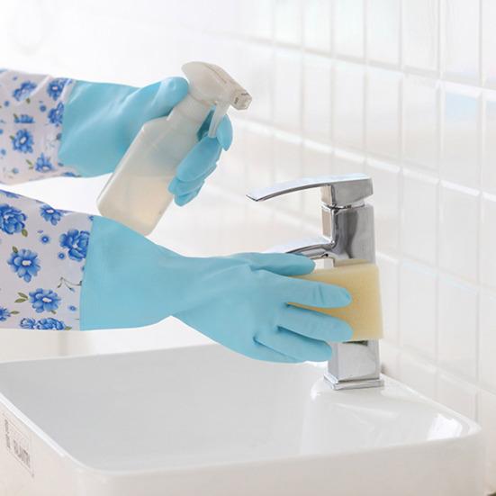 1 пара хозяйственных перчаток, водонепроницаемые многоразовые прочные перчатки с длинными манжетами, многоцелевые перчатки для мытья посуды, чистящий инструмент