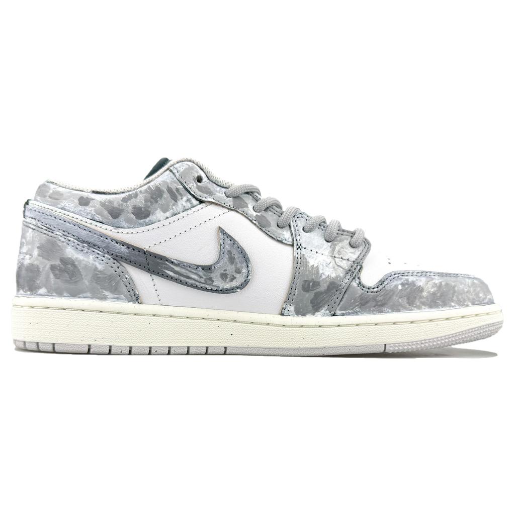 Jordan Air Jordan 1 Износостойкие Износостойкие Низкие Скейтбордические Кроссовки Унисекс Серый Белый FQ7687-300(Команда1108-)