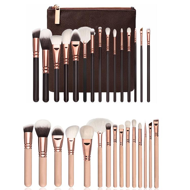 15pcs Makeup Brushes Rosegold Cosmetic Brush Set + Bag Face Eyes Kit