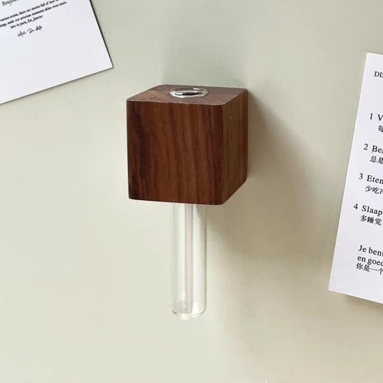 Wooden Test Tube Vase Refrigerator Magnet Hydroponic Plants Propagation Vase Planter Home