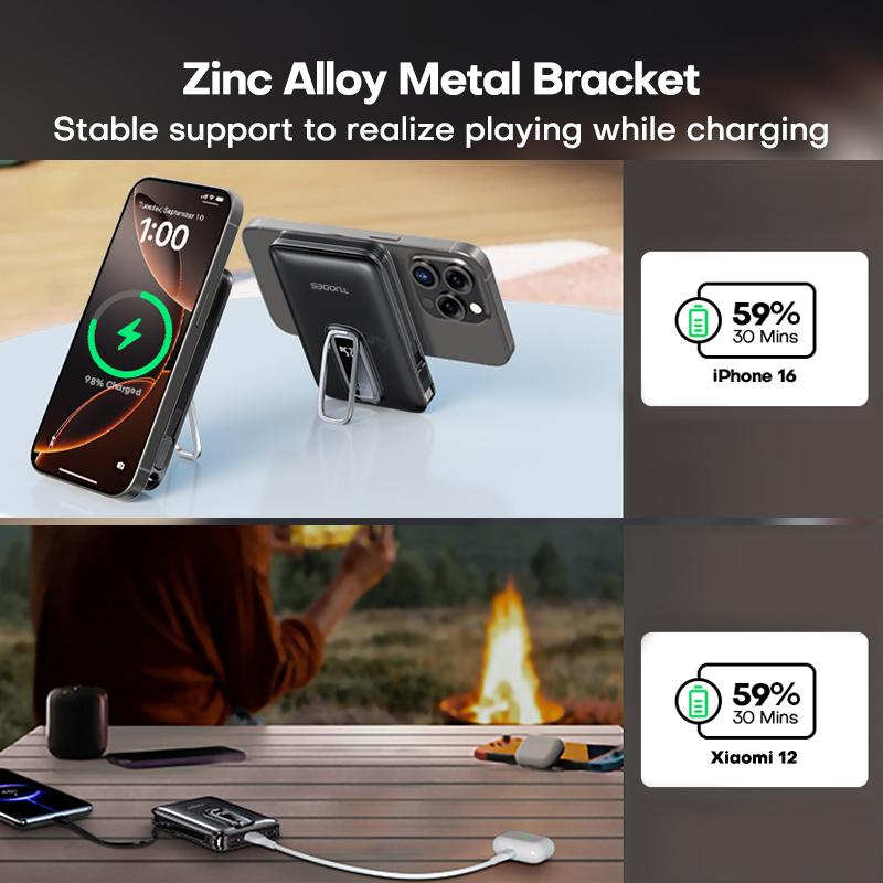 TUODES Магнитный повербанк 22,5 Вт 10000 мАч Беспроводная быстрая зарядка 15 Вт Складная подставка Внешний аккумулятор для iPhone 16 15 Для Magsafe