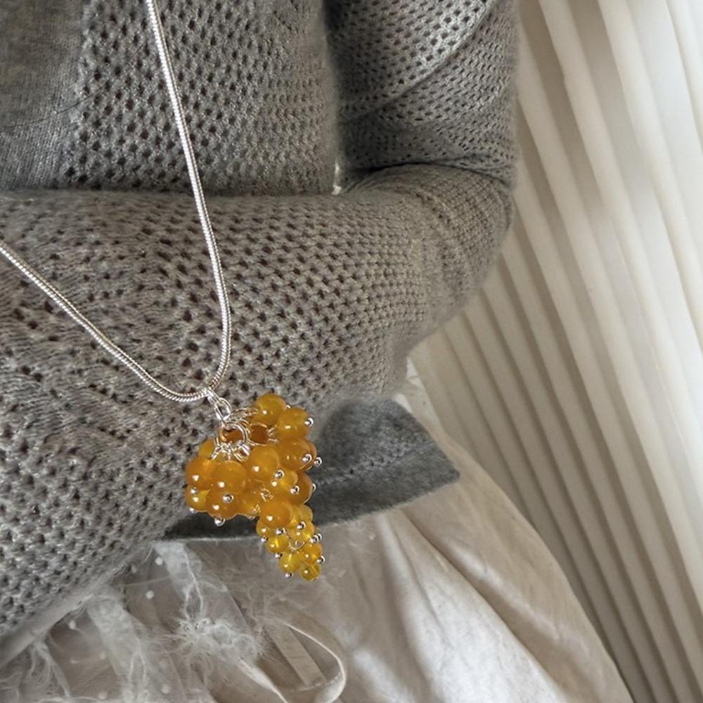 Jewelry Grape Cluster Necklace Silver Pearl Grape Sweater Chain Grapes Pendant Necklace  Gift