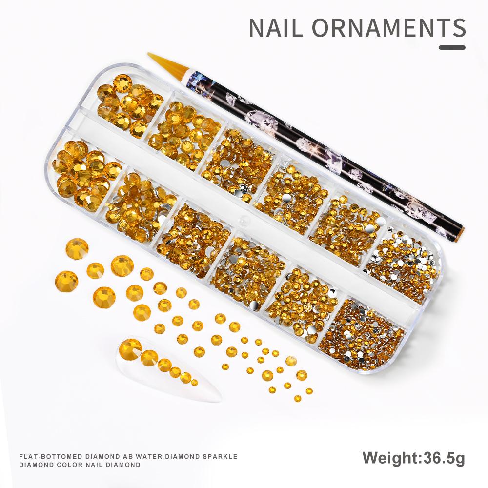 2pcs/Set Nail Art Rhinestones Kit 12Grids Flatback Crystal Clear AB Drills With Pen DIY Manicure Nail Art Decoration Accessories