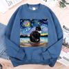 Painting Starry Sky Cat Hoody Men Crewneck Fashion Casual Wear Fleece Pullover Streetwear Loose Comfortable Hoody Pullovers & Long Sleeves Men’s