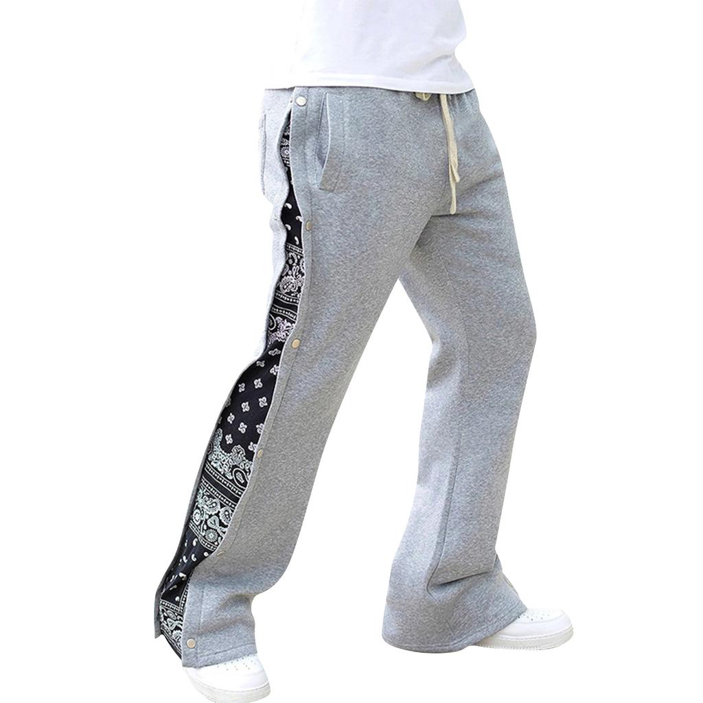 Мужские спортивные повседневные брюки в стиле хип-хоп с двойной линией на пуговицах и широкими свободными штанинами с цветочным узором