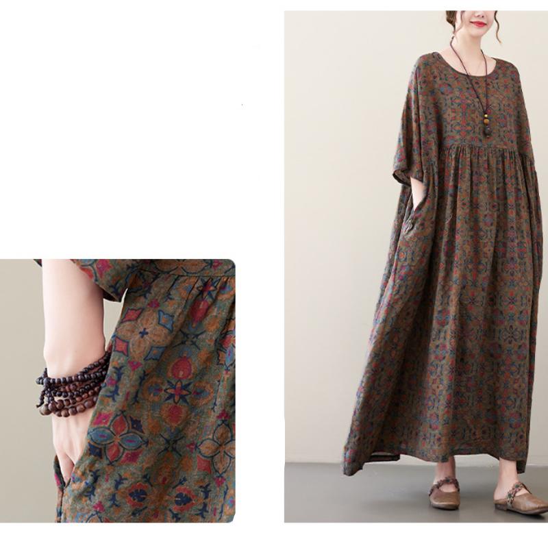 Летнее литературное винтажное женское хлопковое платье А-силуэта с круглым вырезом Платья больших размеров