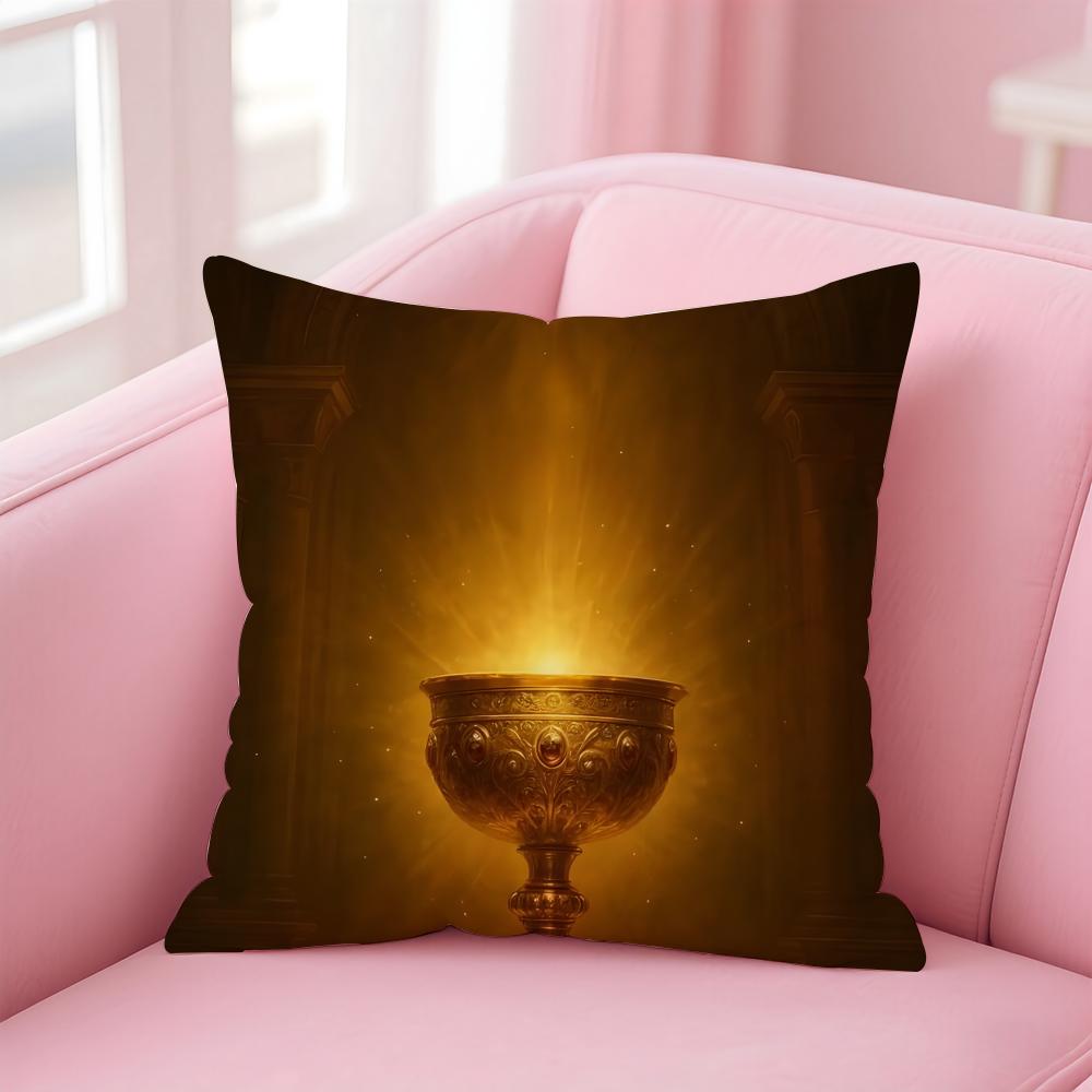 Holy Grail Pattern Pillow Religious Art Cushion Cover Linen Pillowcase Cover Soft Decor for Sofa Home Room