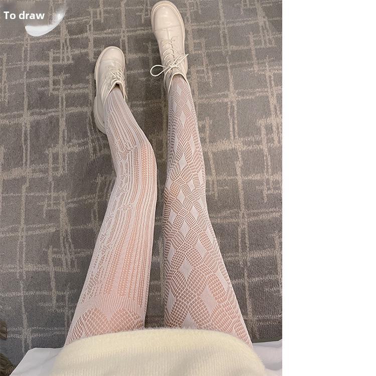 Women's Sheer Fishnet Stockings - Polka Dot & Heart Pattern, Sexy Black & White Options, Large Sizes Available for Spring & Autumn