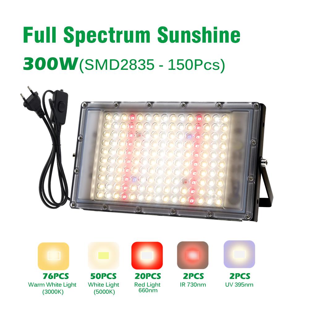 Светодиодный светильник для выращивания растений, 220 В, фитолампа полного спектра, 50 Вт/100 Вт/300 Вт, водонепроницаемая