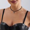 Accessories, Black Imitation Crystal Beaded Minimalist Cross Pendant Necklace Choker Necklace