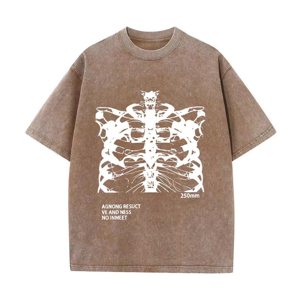 Retro Washed Vintage T-Shirt Blsack Tops Skeleton T-Shirt High Quality T Shirts Summer Oversized Short Sleeve Clothes